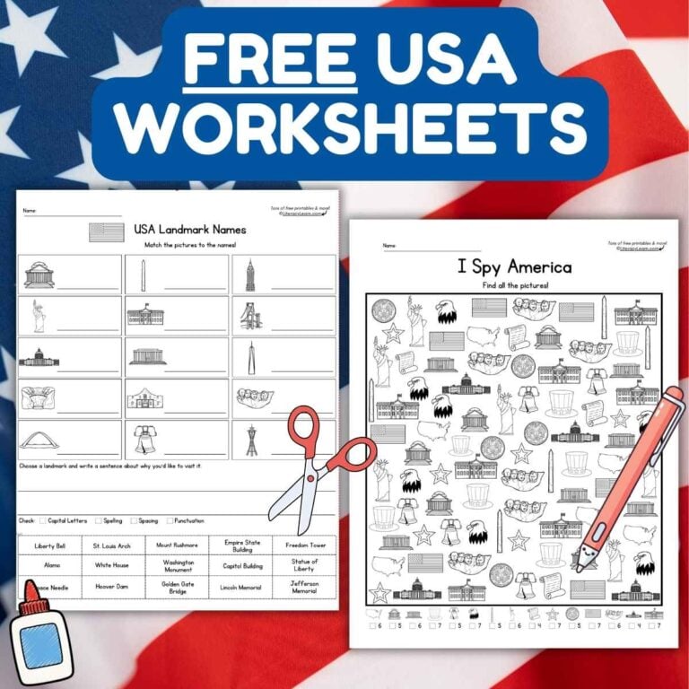 FREE USA Worksheets: I Spy America & US Landmarks