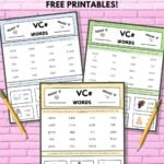 Pinterest graphics with 3 FREE silent e practice worksheets.