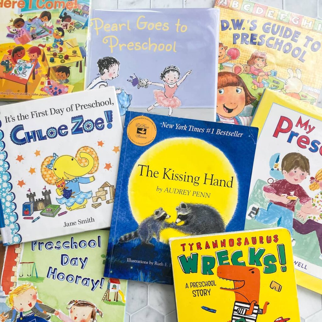 10 preschool books laid out.