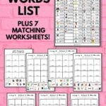 Graphic showing a Silent e words list poster and 7 cut and paste worksheets.