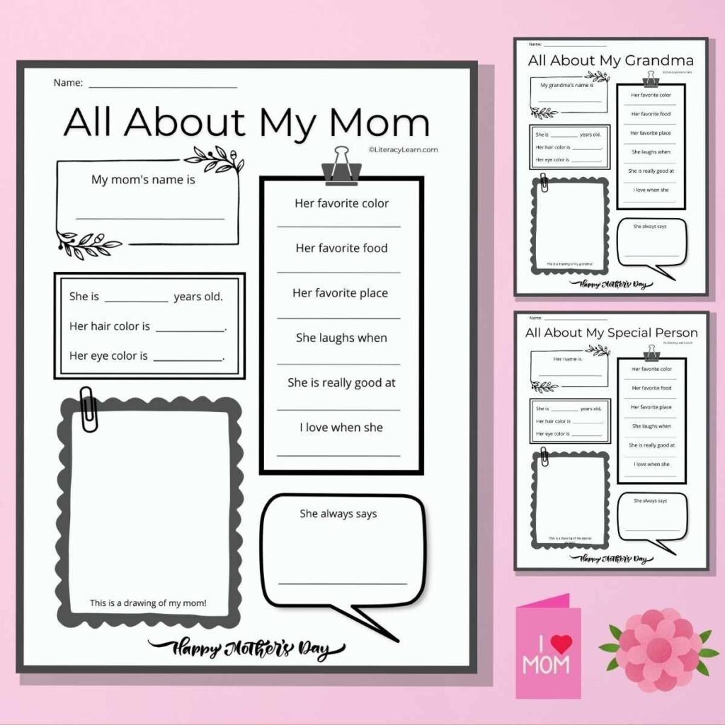 All About Mom Free Printables for Mother's Day Literacy Learn