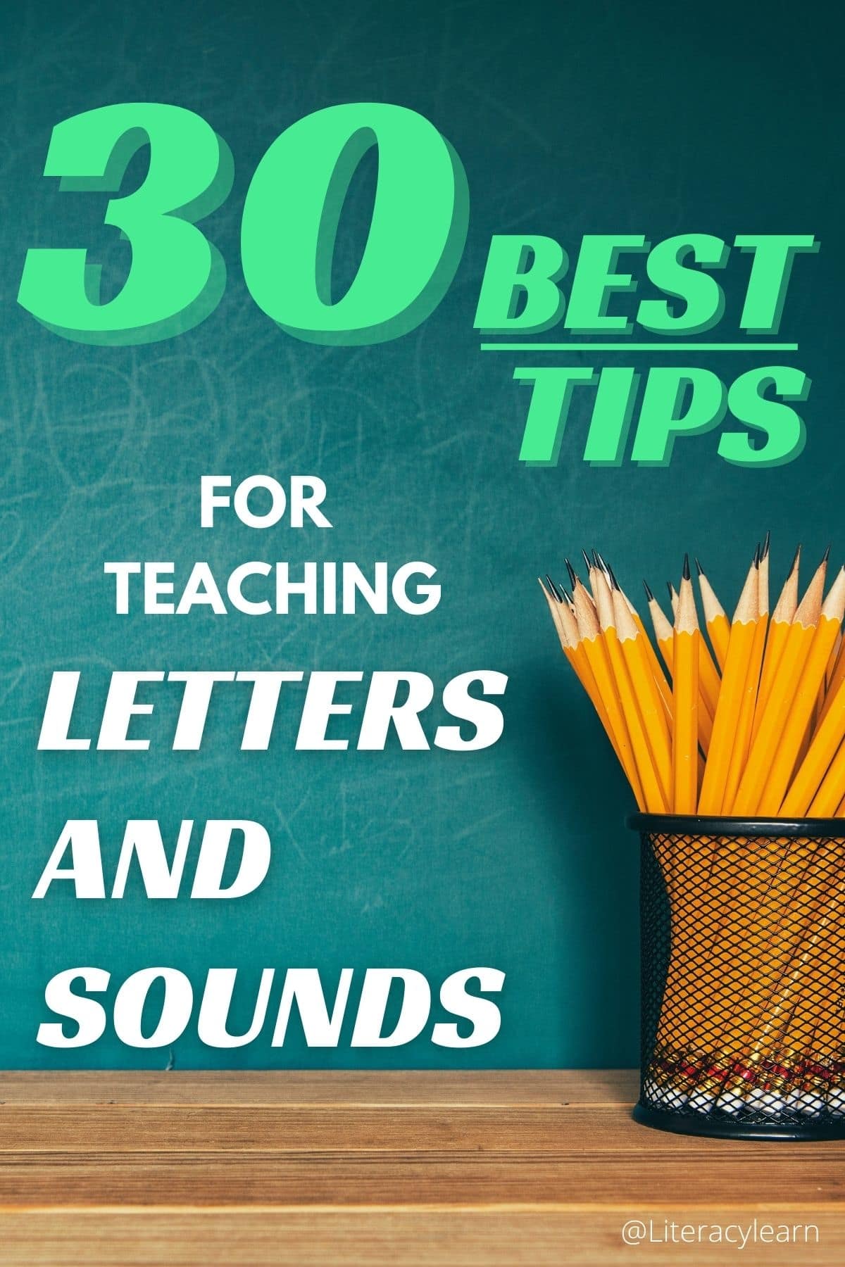 Large green and white letters advertising the best teaching tips with green chalkboard background.