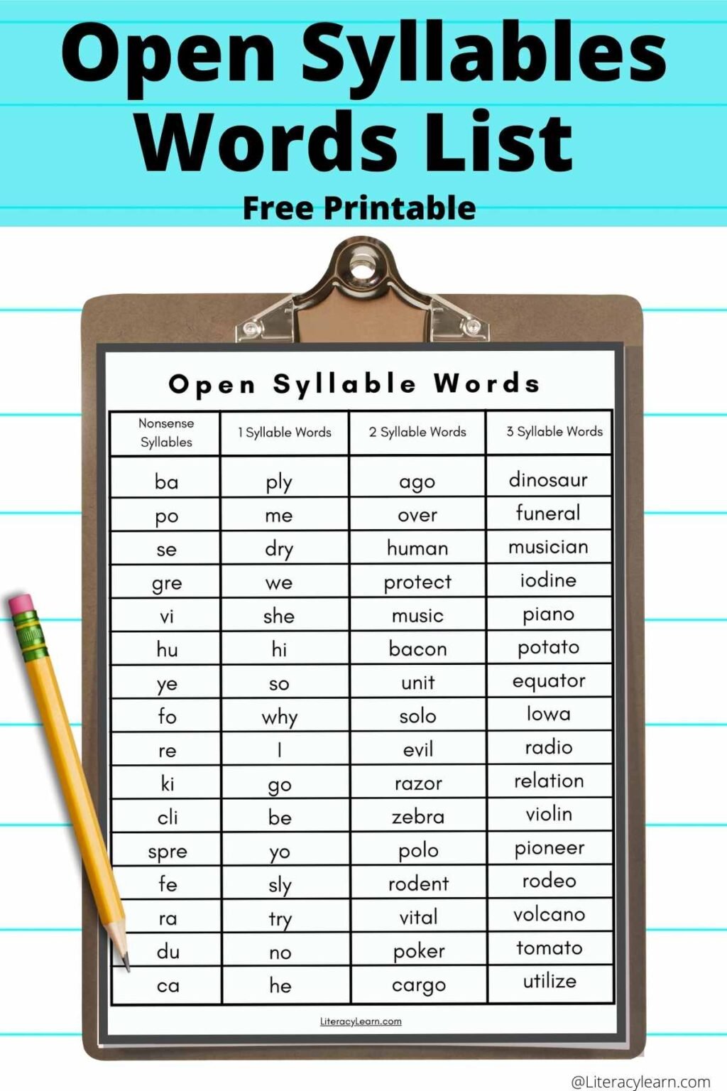 64+ Open Syllable Words & Word List Literacy Learn