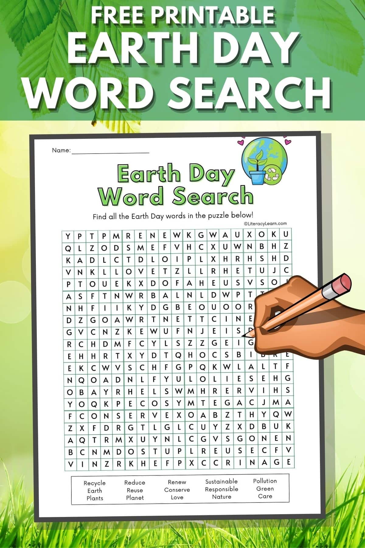 earth day word search printable literacy learn