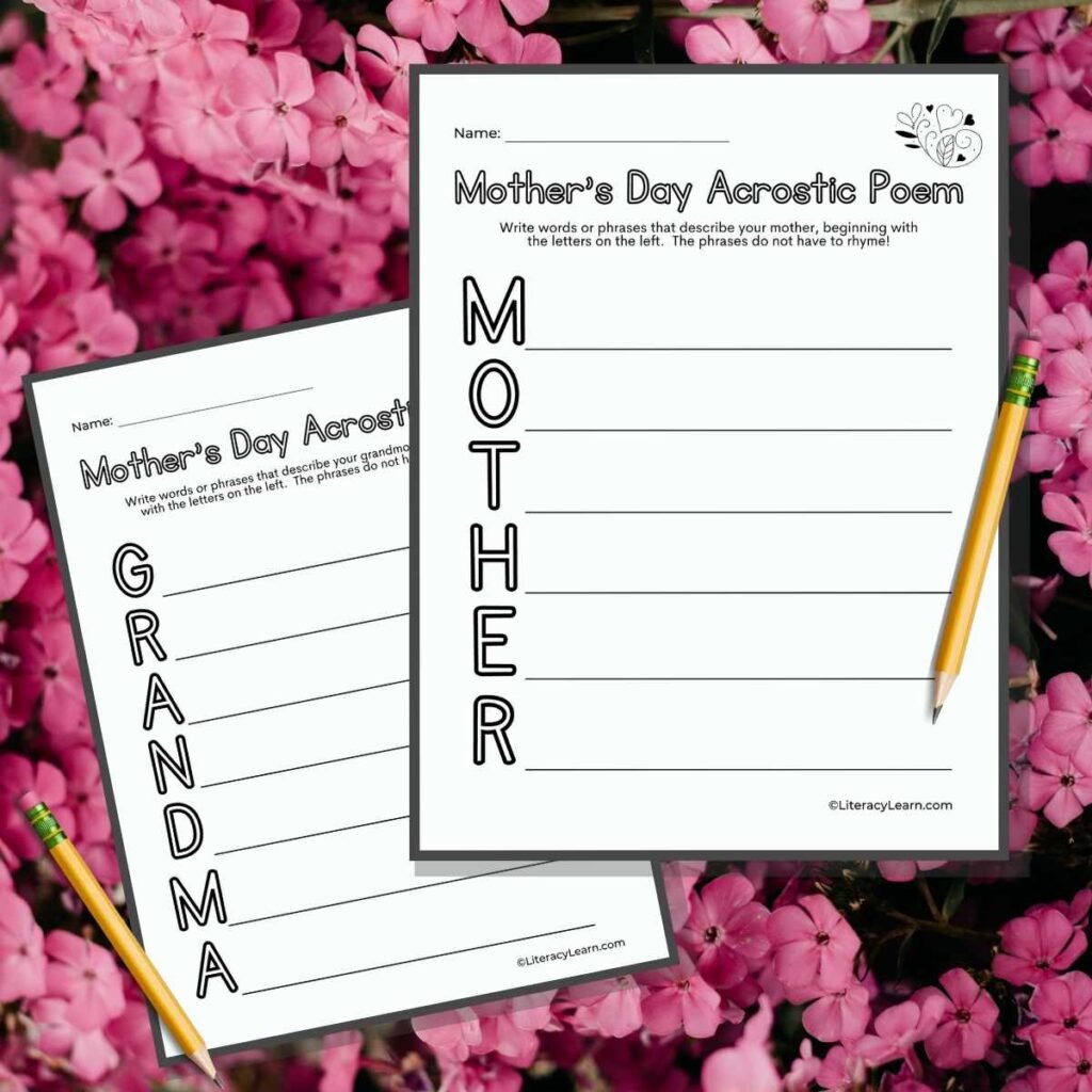 Two mother's day acrostic poems on a floral background.