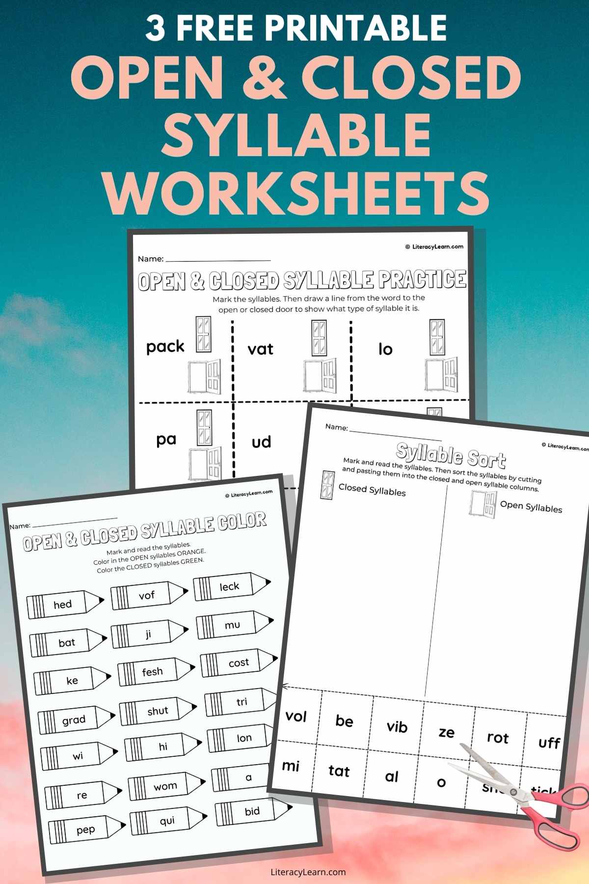 Pinterest graphic with the three printable worksheets. 