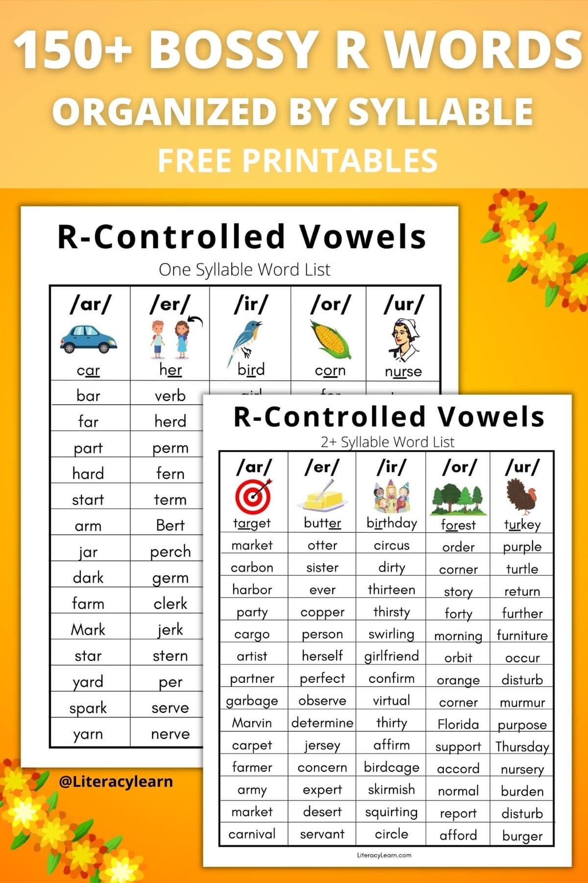 Multisyllabic R Controlled Vowel Words List