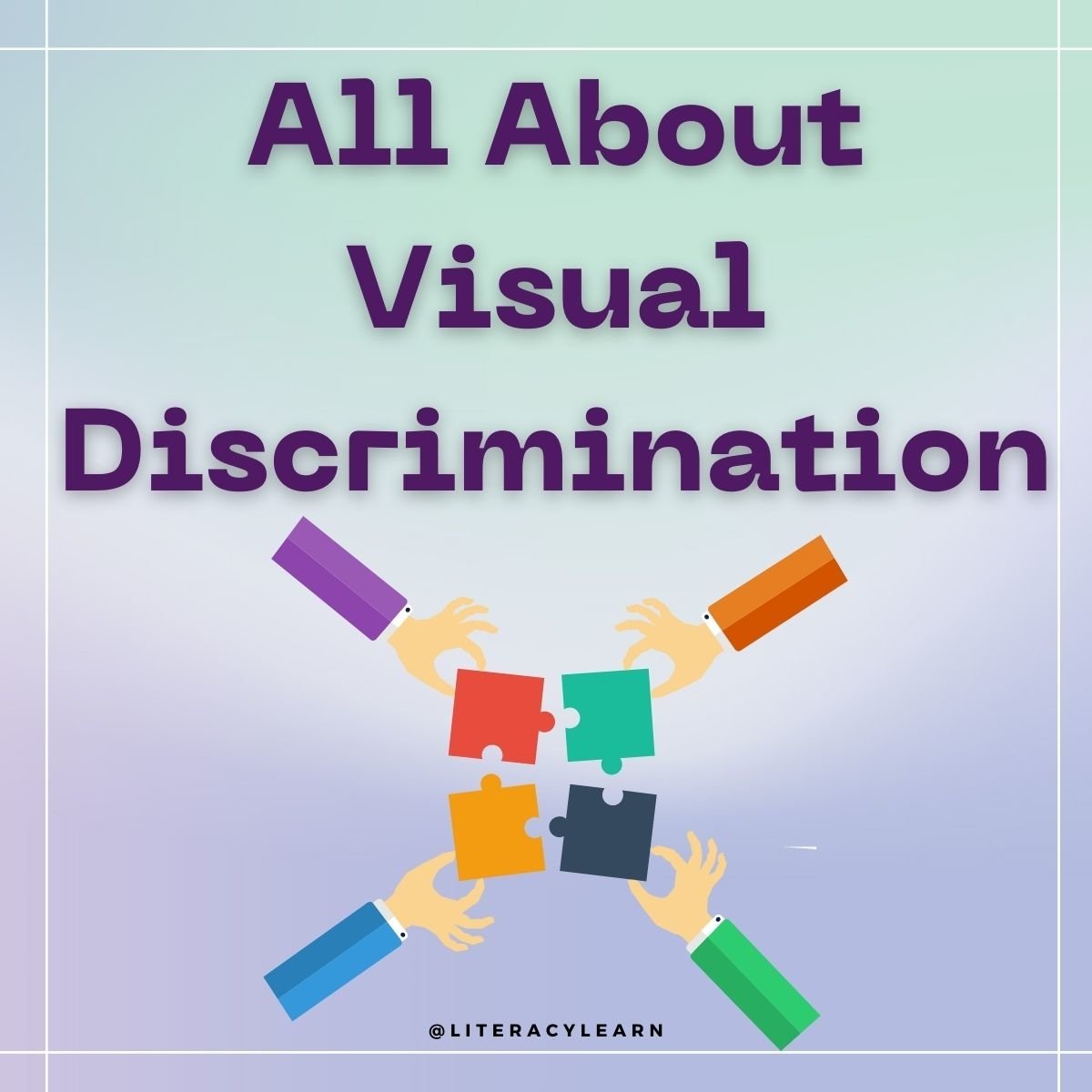 Featured image with purple text "All About Visual Discrimination" and graphic of a puzzle