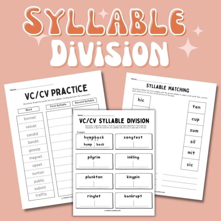Syllable Division Practice with VCCV Words: 3 Free PDFs