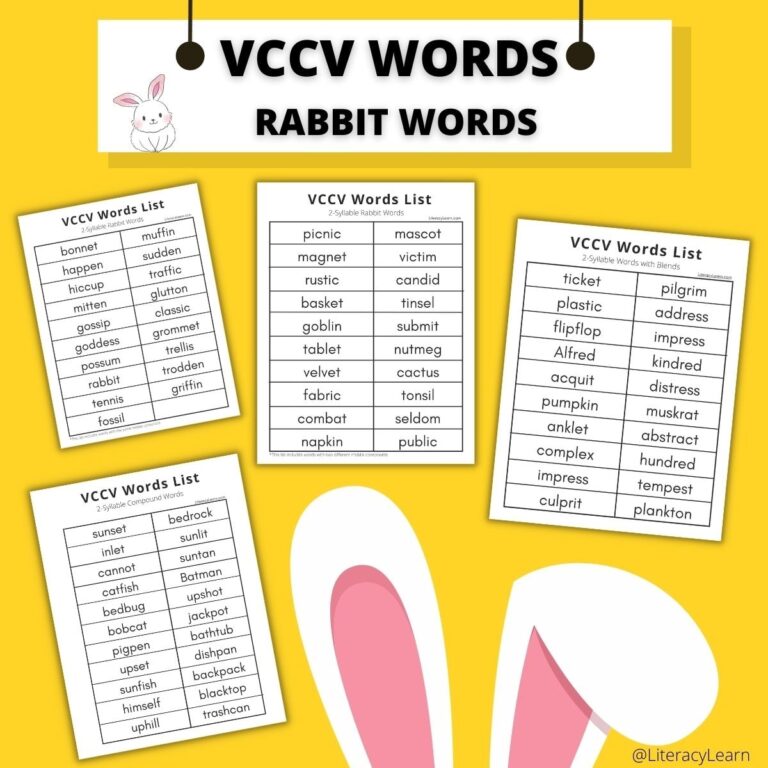 83 VCCV Words: 2-Syllable Rabbit Words List