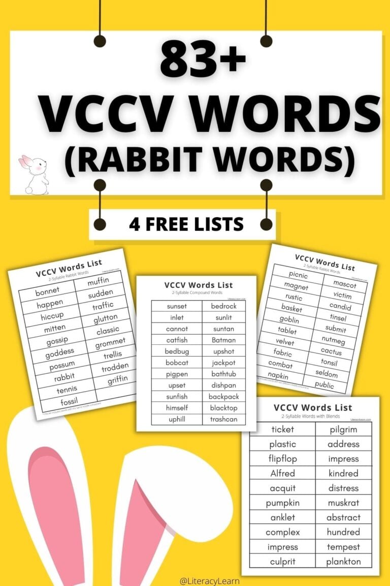 83 VCCV Words: 2-Syllable Rabbit Words List - Literacy Learn