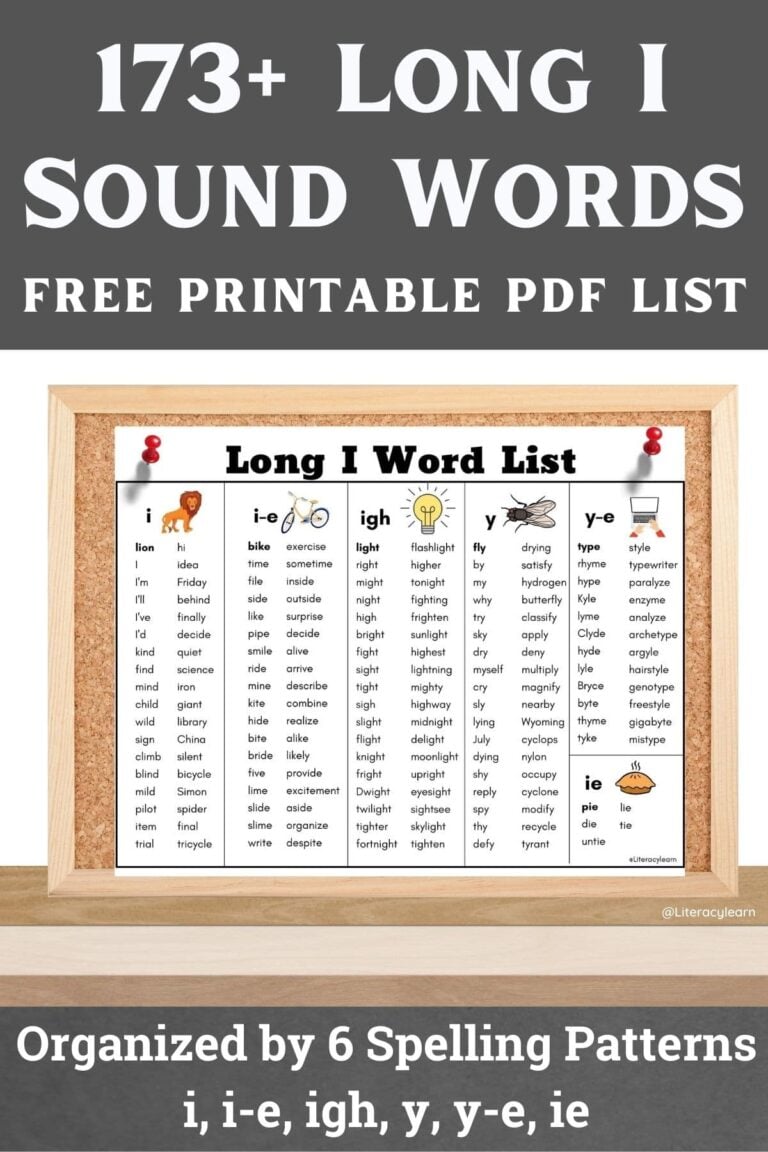 173+ Long i Vowel Sound Words (Free Printable List) - Literacy Learn