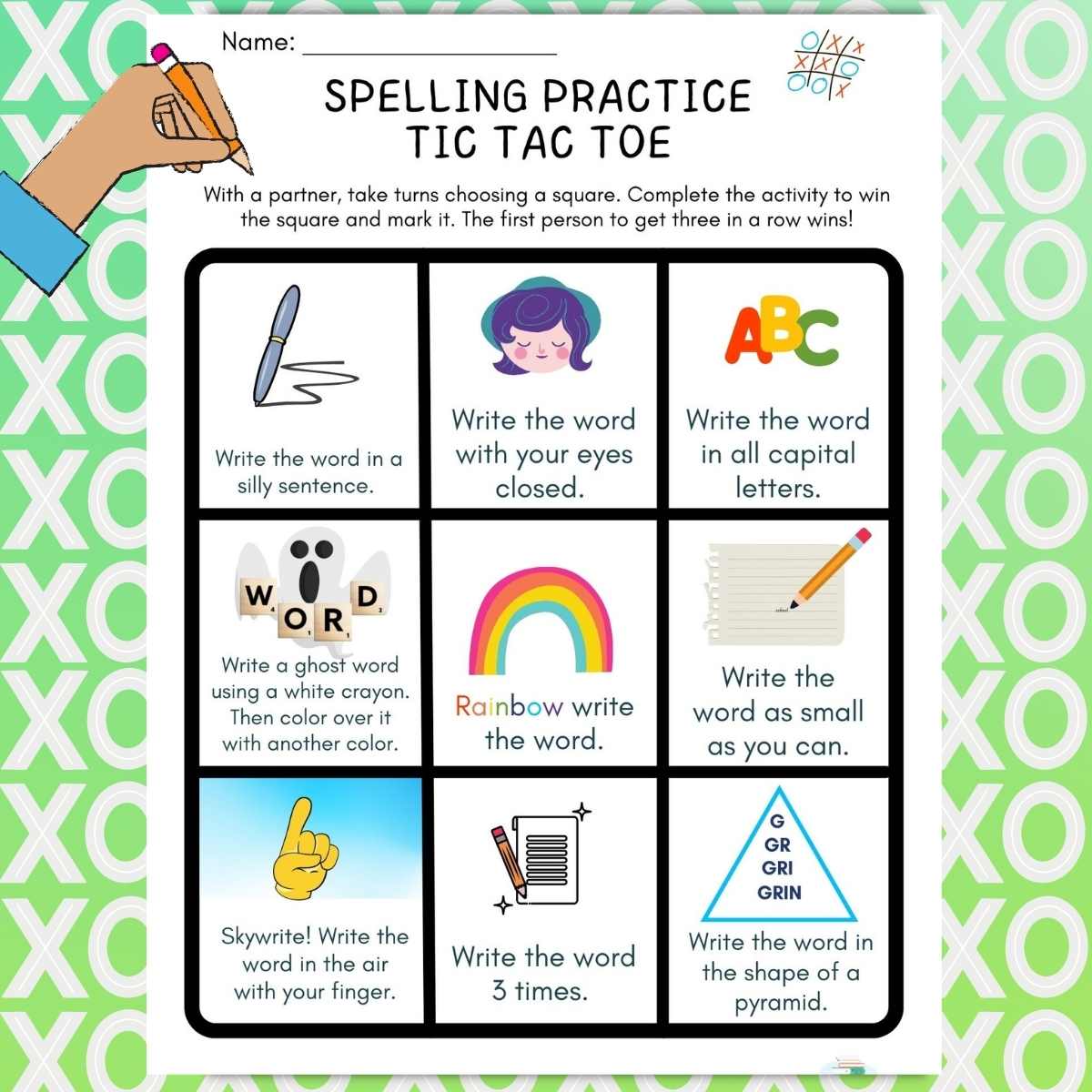 Spelling Practice Tic Tac Toe - Literacy Learn