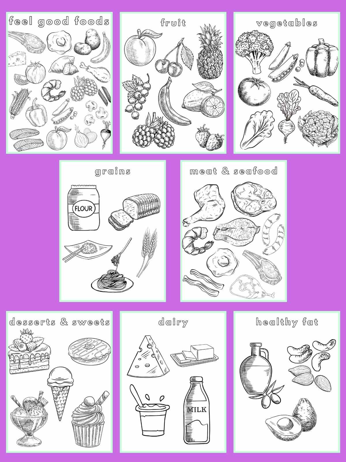 healthy and unhealthy food coloring pages