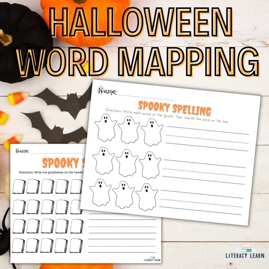 Halloween themed graphic with two word mapping worksheets.