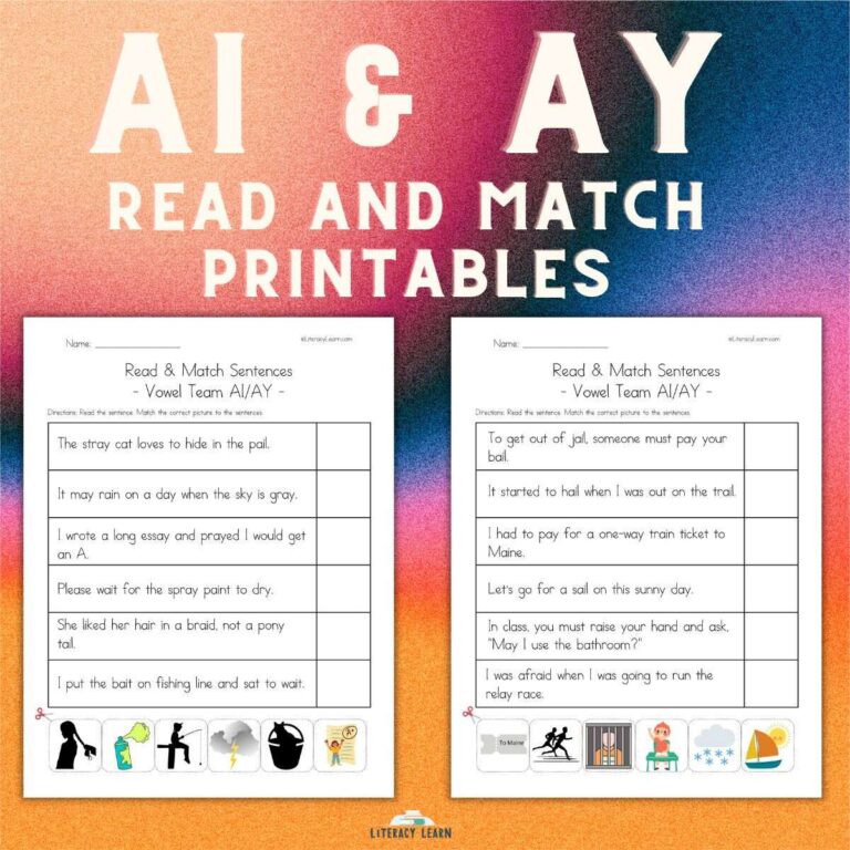 AI and AY Words: Read & Match Worksheets (FREE)