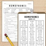 Graphic with two homophones worksheets.