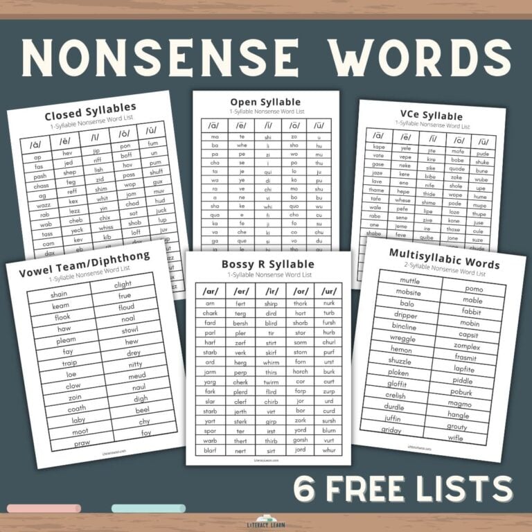 376+ Nonsense Words (Pseudowords) – 6 Free Lists