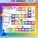 Pinterest graphic with CVC words Roll & Read board game on a colorful background.