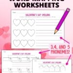 Pinterest graphic with 3 Valentine's Day Word Mapping Worksheets on a pink background.