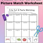 Pinterest graphic with C+le words worksheet on a pink background.