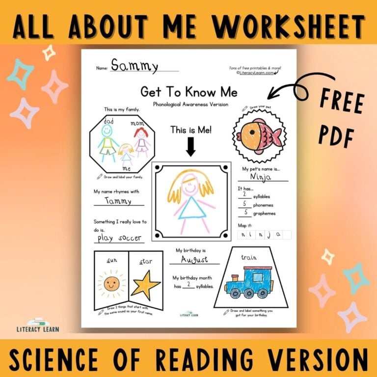 Free Science of Reading-aligned Get to Know Me Worksheet