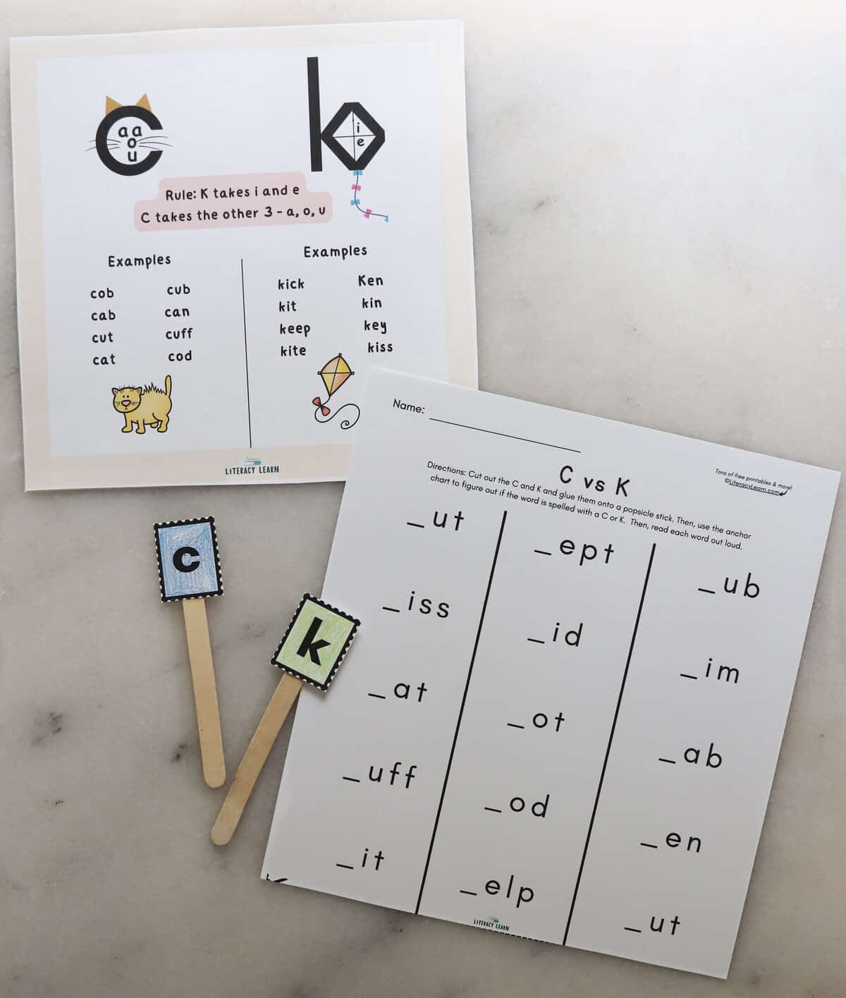 Photograph of the C vs. K anchor chart and C vs K worksheet.
