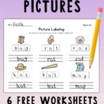 Pinterest graphic with 6 free picture label worksheets.