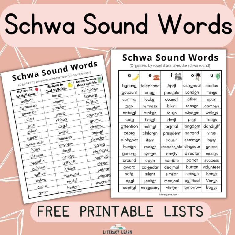 128+ Schwa Sound Words: Free Printable Lists