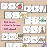Pinterest graphic with letter and picture matching printable activity.