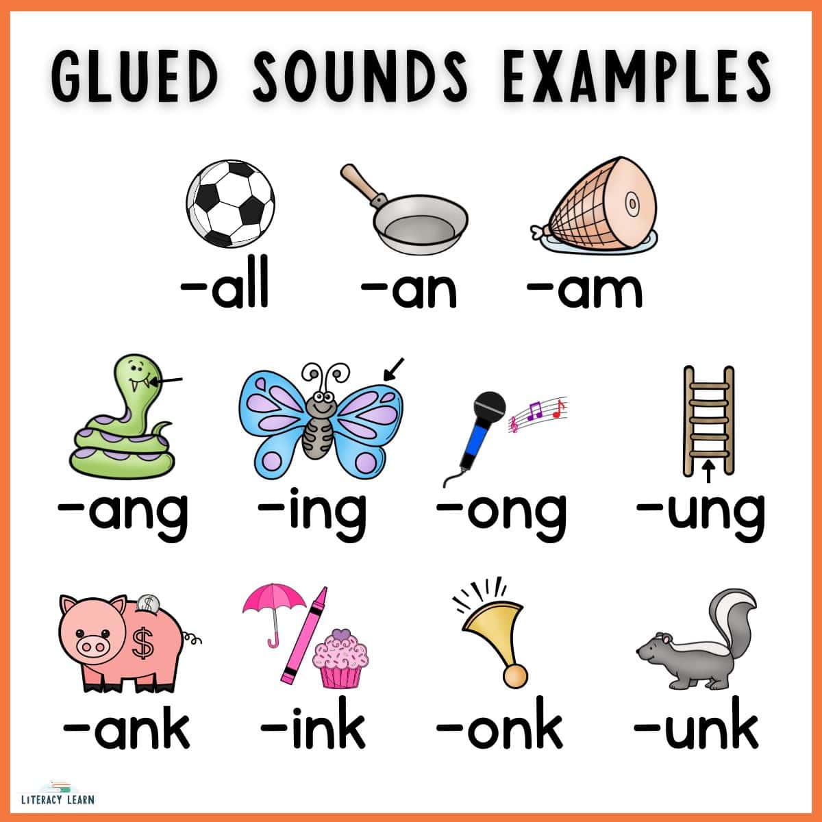 Graphic showing glued sound examples with anchor pictures for each glued sound.