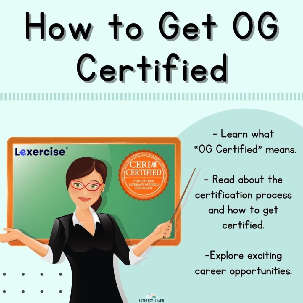 Blue graphic titled "How to get OG Certified" with graphic of teacher pointing to chalkboard.