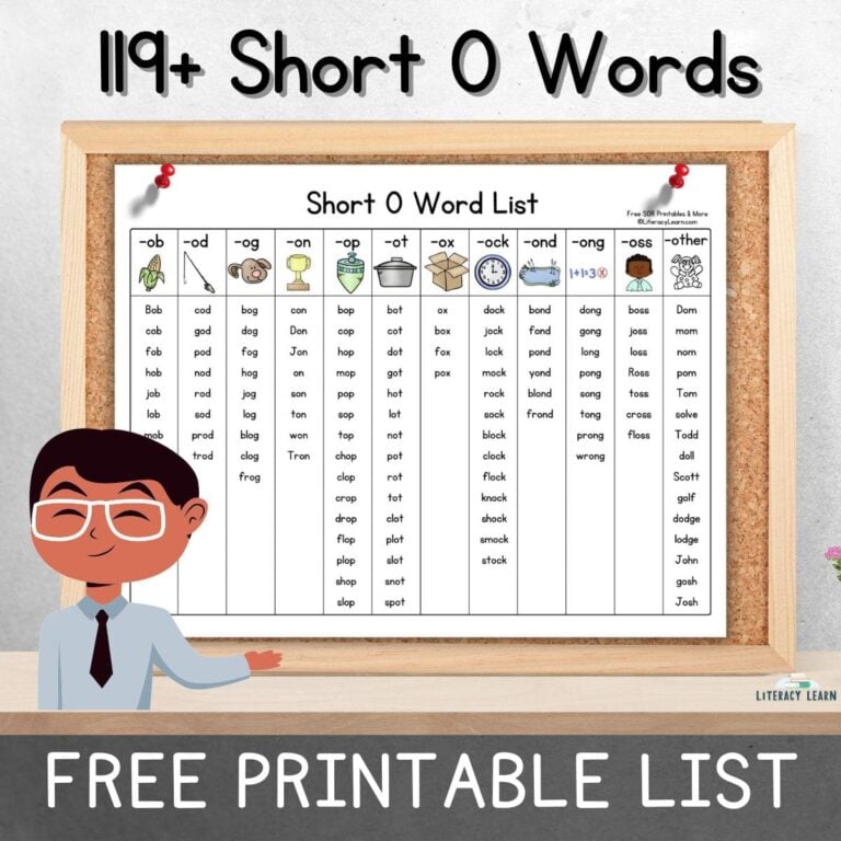 119+ Short O Words (Free Printable List)