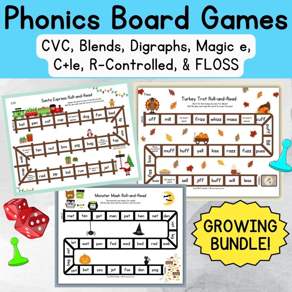 Graphic for TPT resource with tons of phonics board games!