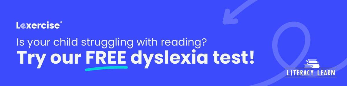 Graphic for a free dyslexia screener for kids who struggle with reading. 