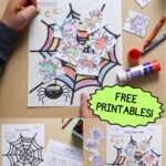 Pinterest graphic with collage of printed spider web phonics practice worksheets.