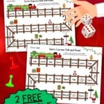 Pinterest graphic with 2 free printable r-controlled roll-and-read games.