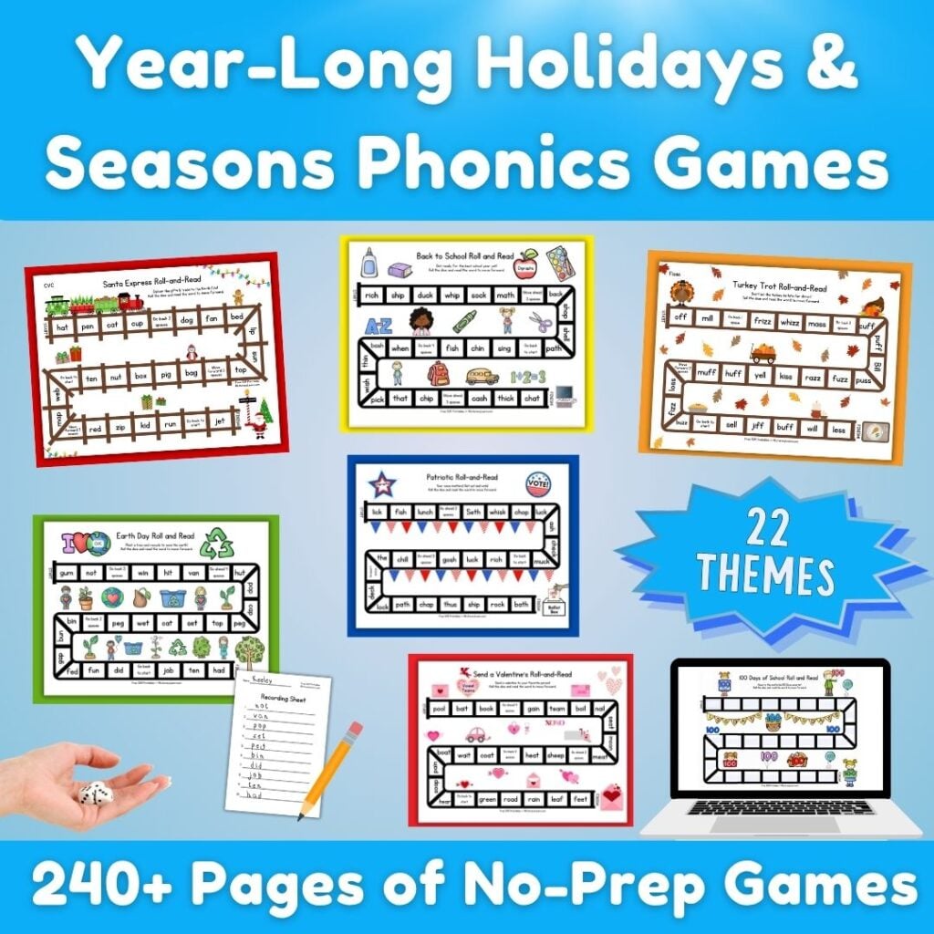 Graphic for TPT resource with tons of phonics board games!