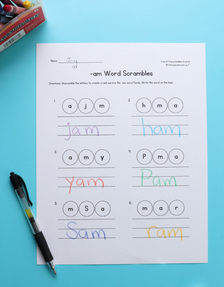-Am Word Family Worksheets: 7 FREE Printables! - Literacy Learn