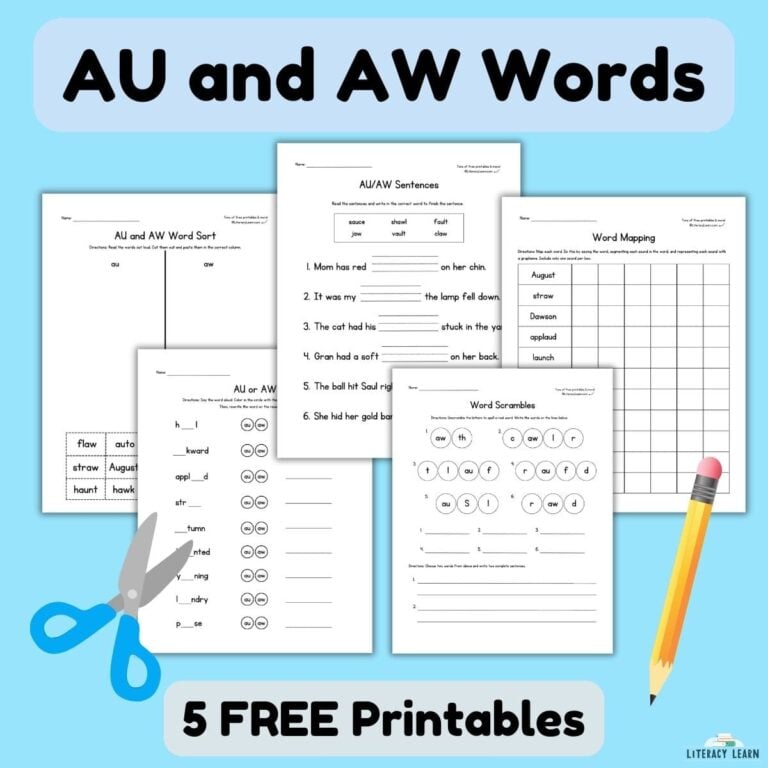 AU and AW Words: Teaching Tips & 5 Free Worksheets