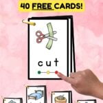 Colorful Pinterest graphic with 40 free CVC Word Cards.