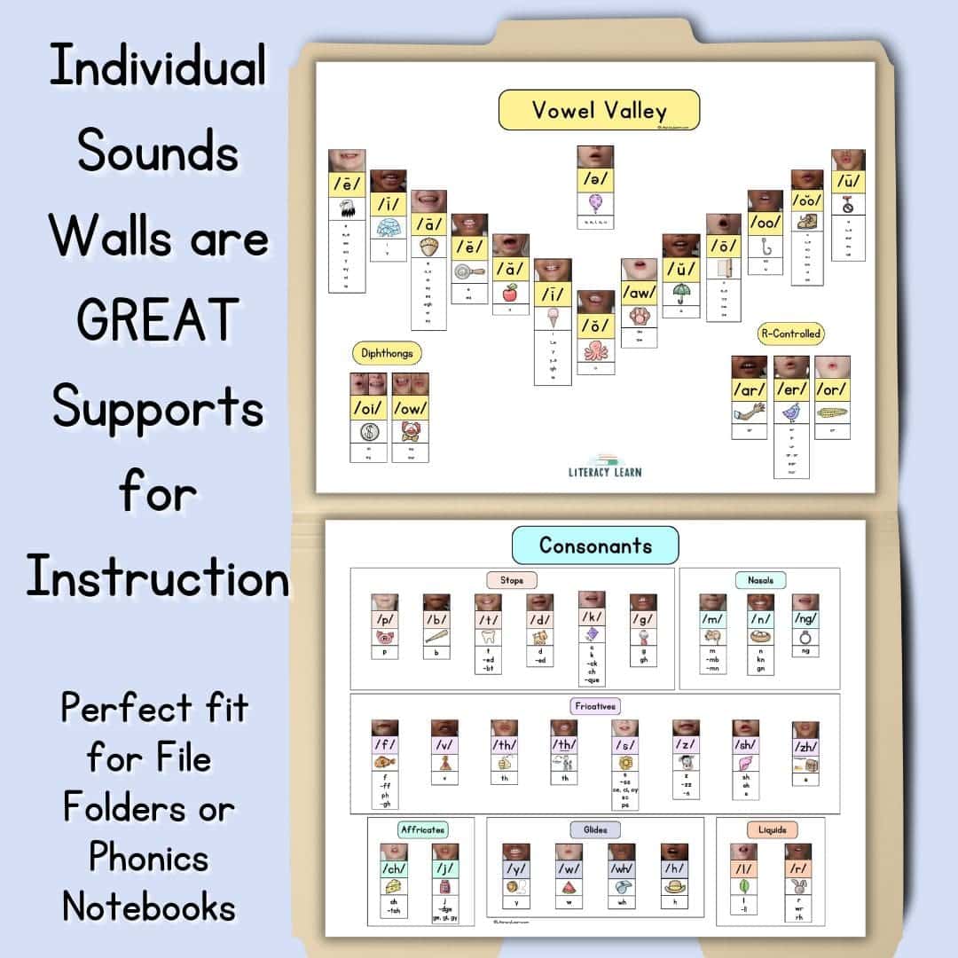 Graphic showing individual sound wall in file folder for instruction.