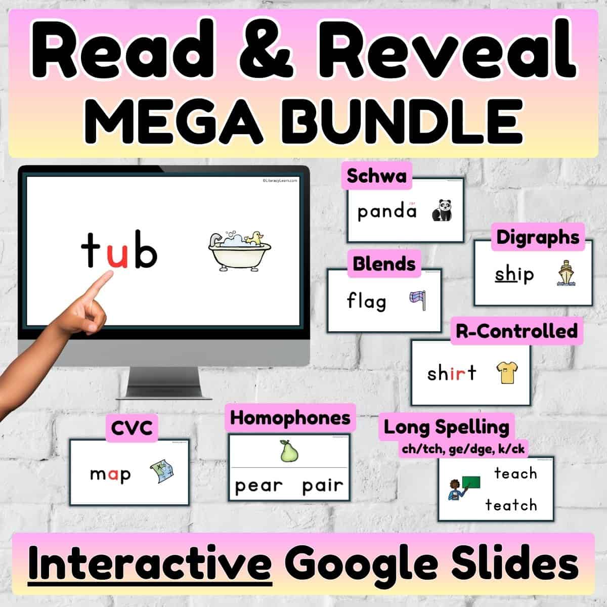 Graphic for a Google Slides Read-and-Reveal mega bundle of resources.