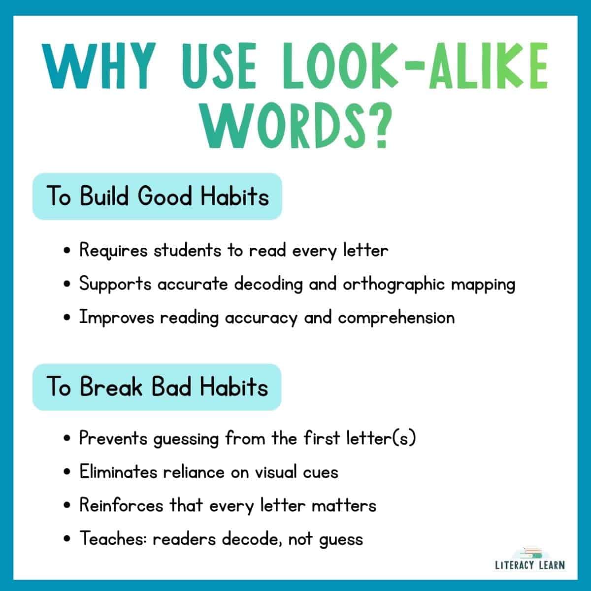 Graphic outlining the two main reasons teachers should use look-alike words in phonics instruction.