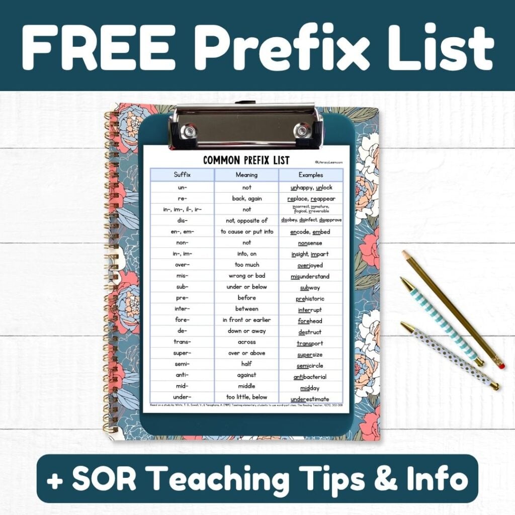 Graphic entitled "FREE Prefix List" with a picture of the list on a colorful clipboard.