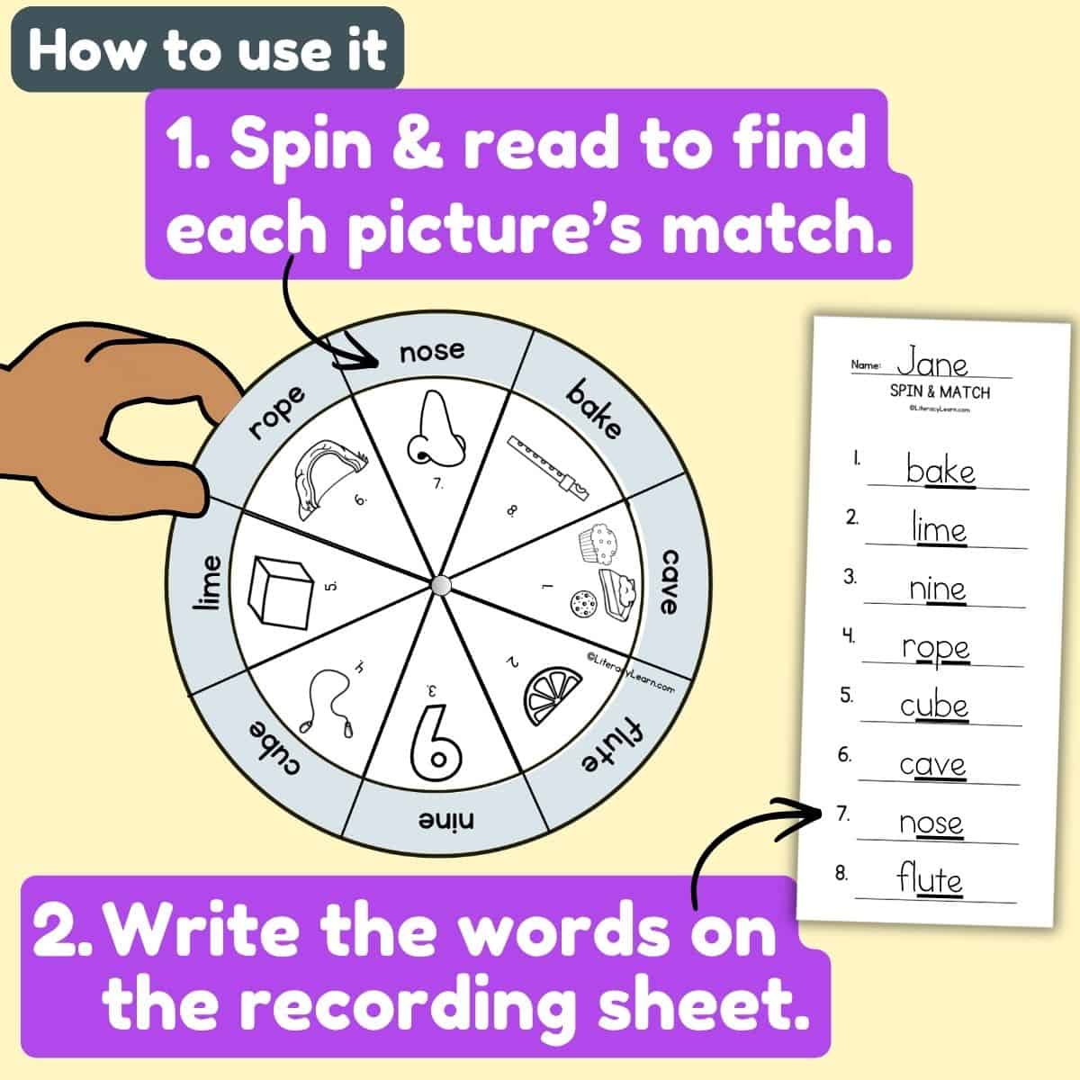 Numbered step-by-step instructions to use the free silent e decoding activity.