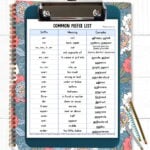 Graphic entitled "FREE Prefix List" with a picture of the list on a colorful clipboard.