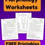 Festive graphic with title "Halloween Morphology Worksheets" with pictures of the printables and pumpkins.