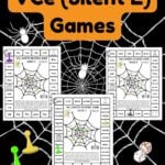 Cover showing VCe Halloween board games on a black spider web background
